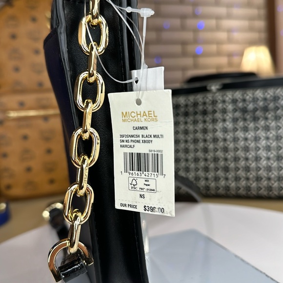 Michael Kors Black and Tan Leopard Print Calfhair Phone Crossbody Bag NWT - Picture 2 of 2